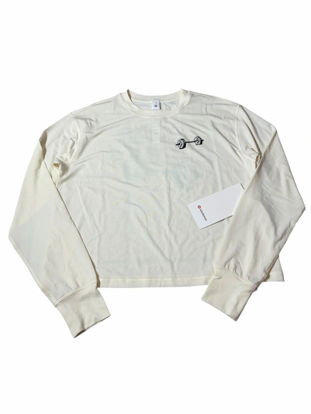 NWT Lululemon Barbell Baddie Jersey Training Long Sleeve Graphic Coconut Ivory 4